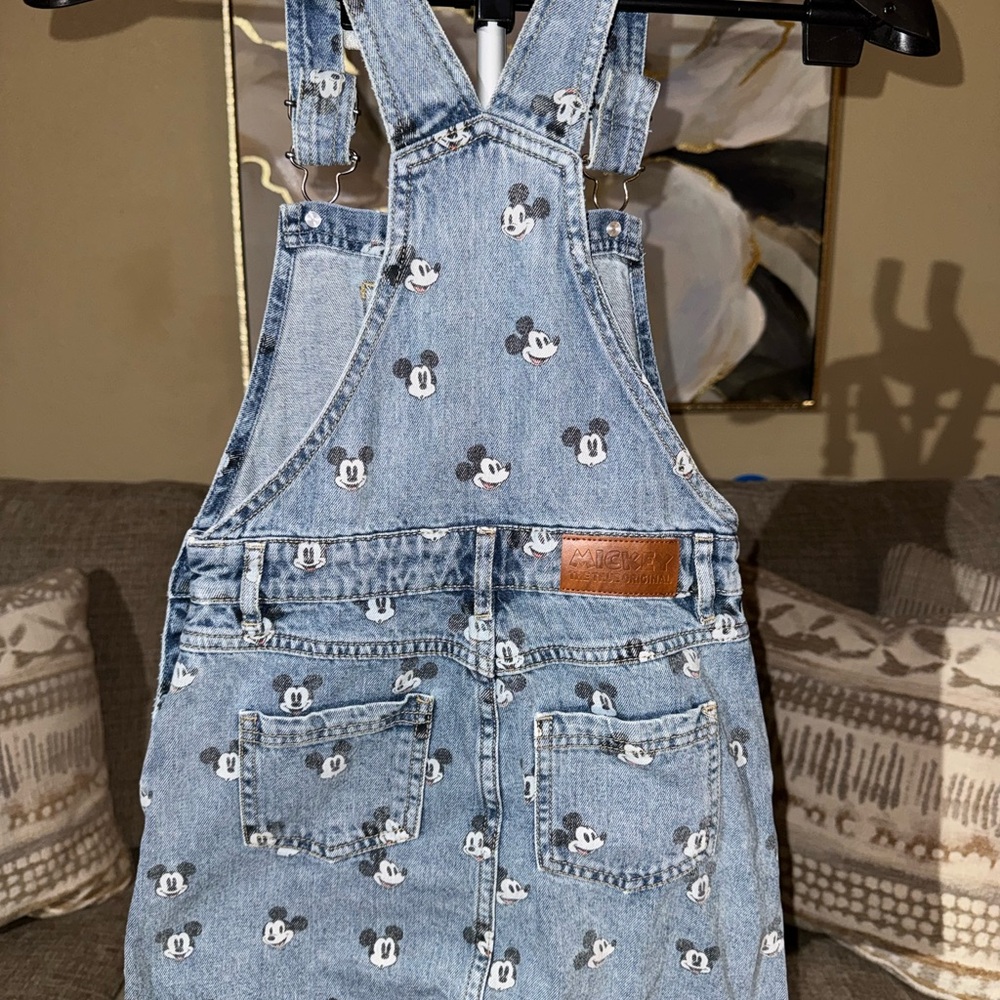 Disney Light Blue Denim Overall Dress with Mickey Print - Picture 2 of 5